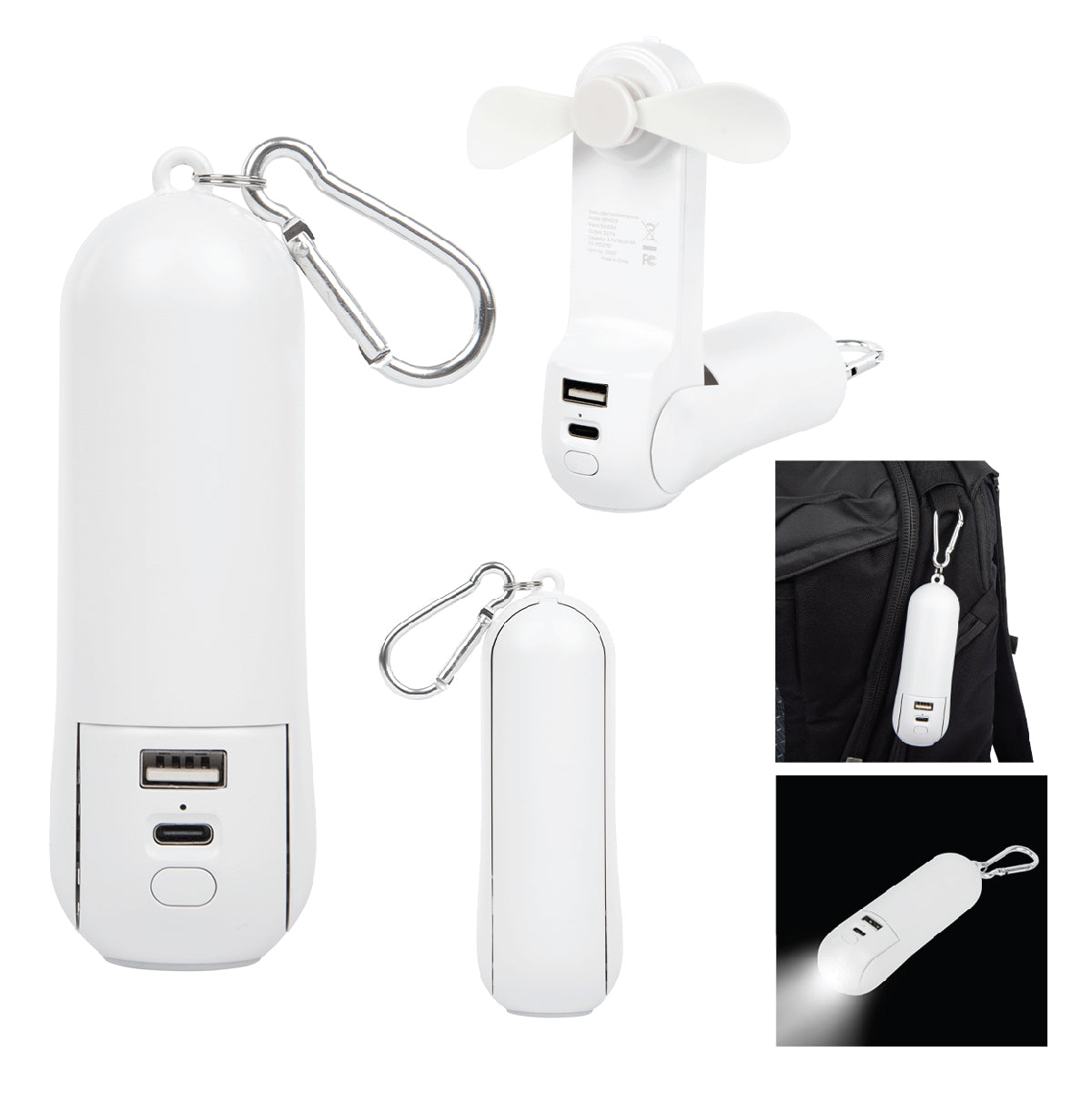 Rechargeable Power Bank With Fan & Flashlight